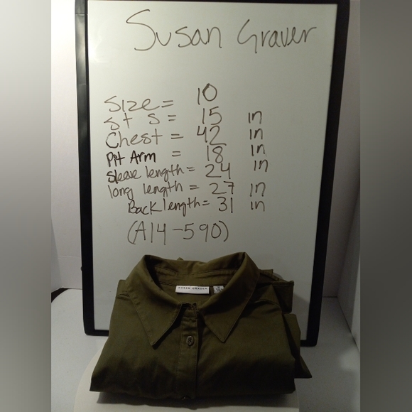 Susan Graver Dark Green Button Up Blouse Size 10 - Picture 10 of 10